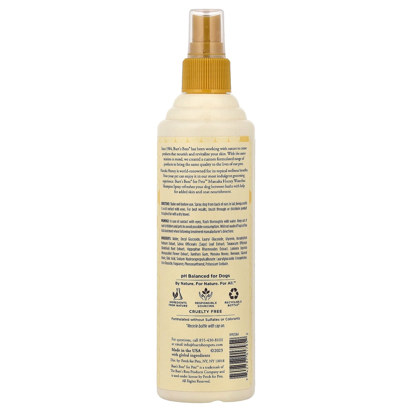 Burt's Bees, Manuka Honey Waterless Shampoo Spray with Kelp, For Dogs, Milk & Honey, 10 fl oz (296 ml)