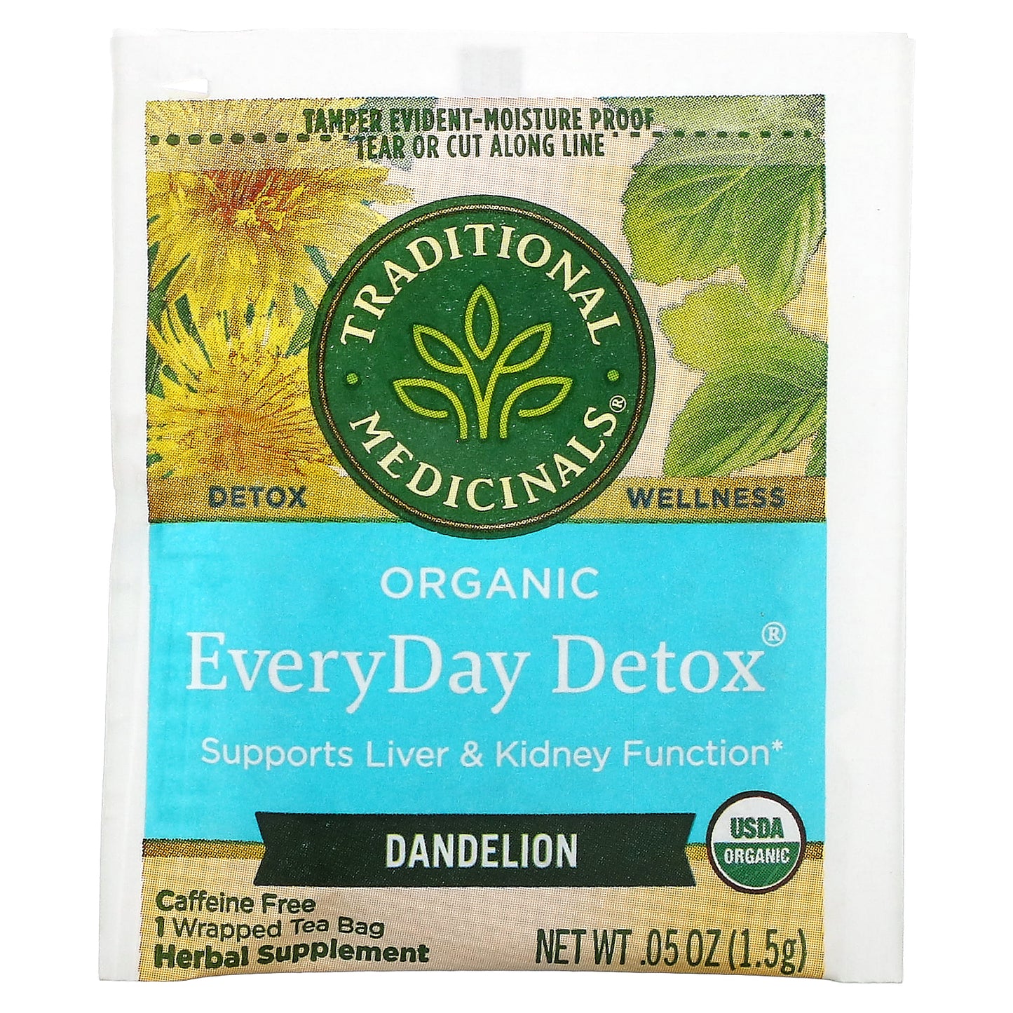 Traditional Medicinals, Organic EveryDay Detox, Dandelion, Caffeine Free, 16 Wrapped Tea Bags, 0.85 (24 g)