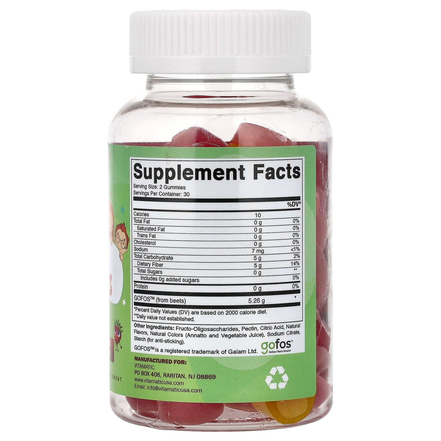 Vitamatic, Kids Fiber Gummies, Natural Berry, Peach & Strawberry, 60 Gummies