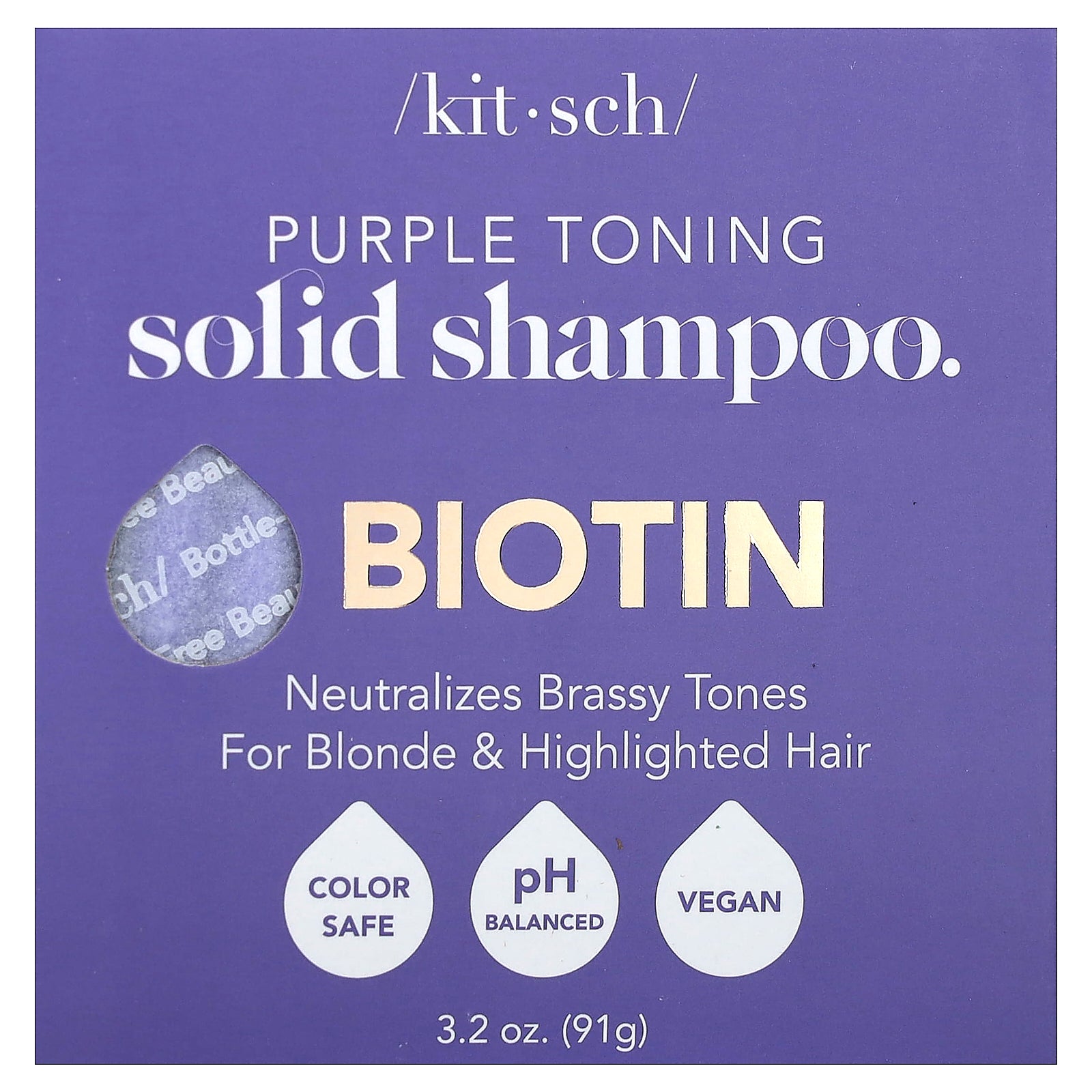 Kitsch, Purple Toning Solid Shampoo Bar, Biotin, Orange Blossom & Jasmine, 3.2 oz (91 g)