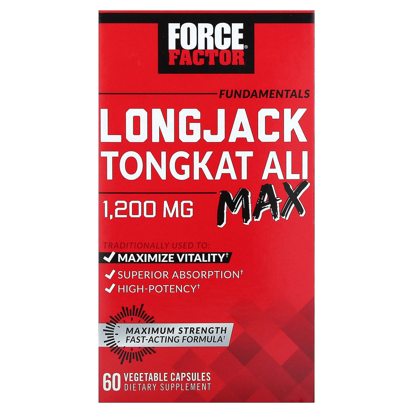 Force Factor, Fundamentals, LongJack Tongkat Ali Max, 1,200 mg, 60 Vegetable Capsules, (600 mg per Capsule)