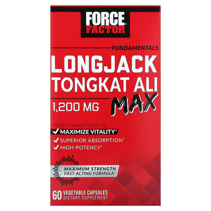 Force Factor, Fundamentals, LongJack Tongkat Ali Max, 1,200 mg, 60 Vegetable Capsules, (600 mg per Capsule)