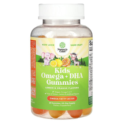 Nature's Craft, Kids Omega + DHA Gummies, Lemon & Orange, 60 Gummies