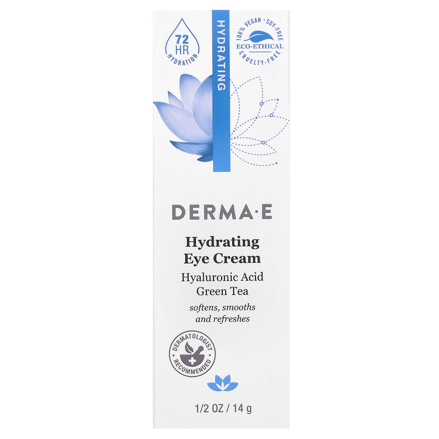 DERMA E, Hydrating Eye Cream, Hyaluronic Acid, Green Tea, 1/2 oz (14 g)