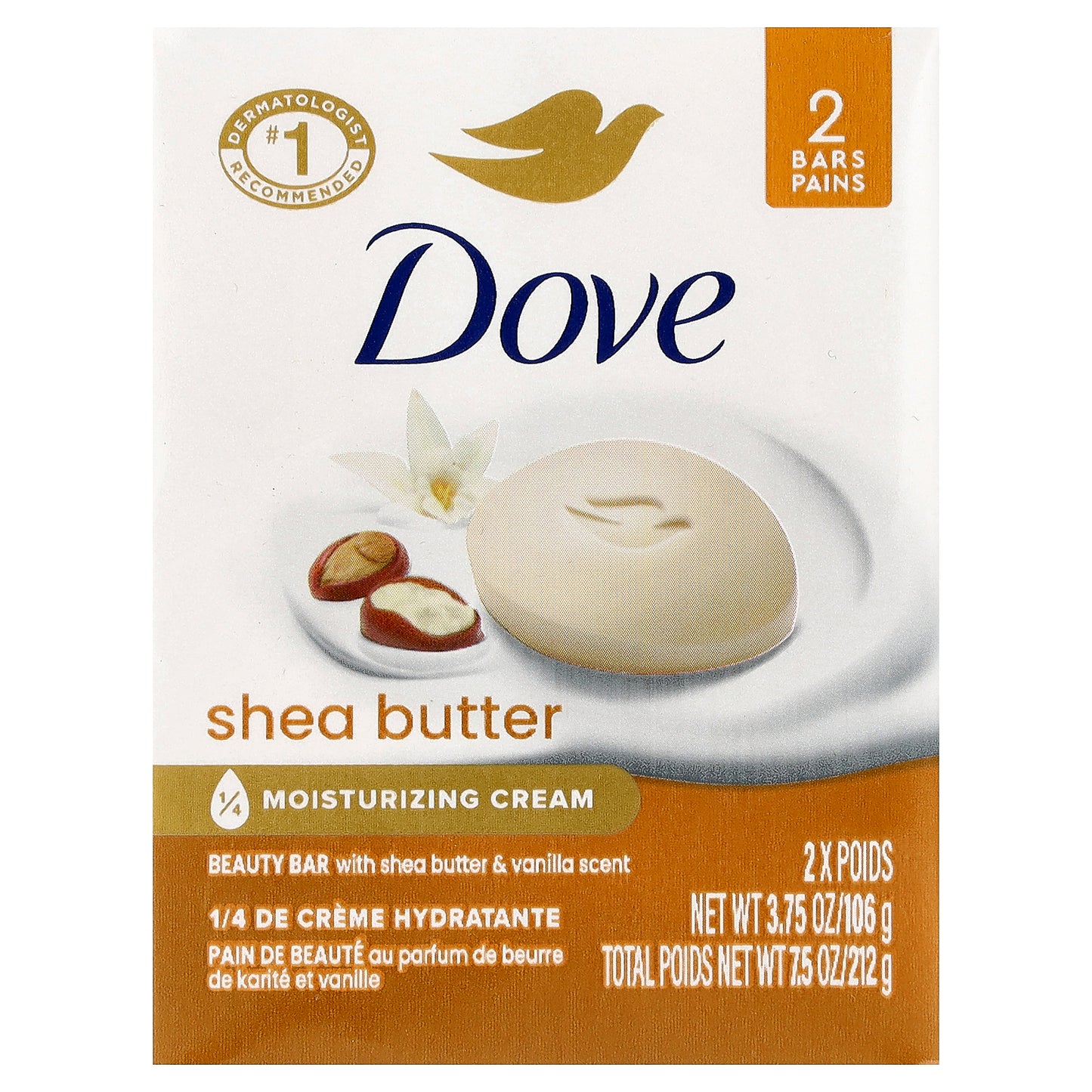 Dove, Beauty Bar Soap, Shea Butter & Vanilla, 2 Bars, 3.75 oz (106 g) Each