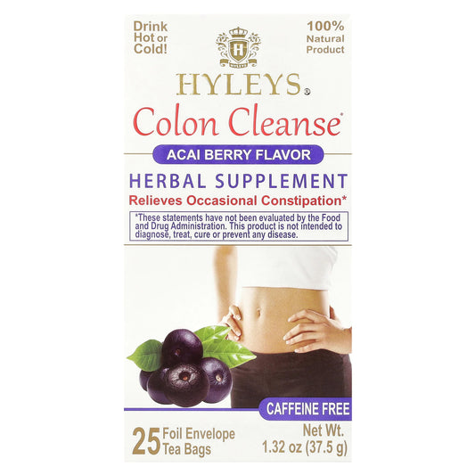 Hyleys Tea, Colon Cleanse, Acai Berry,  Caffeine Free, 25 Foil Envelop Tea Bags, 1.32 oz (37.5 g)