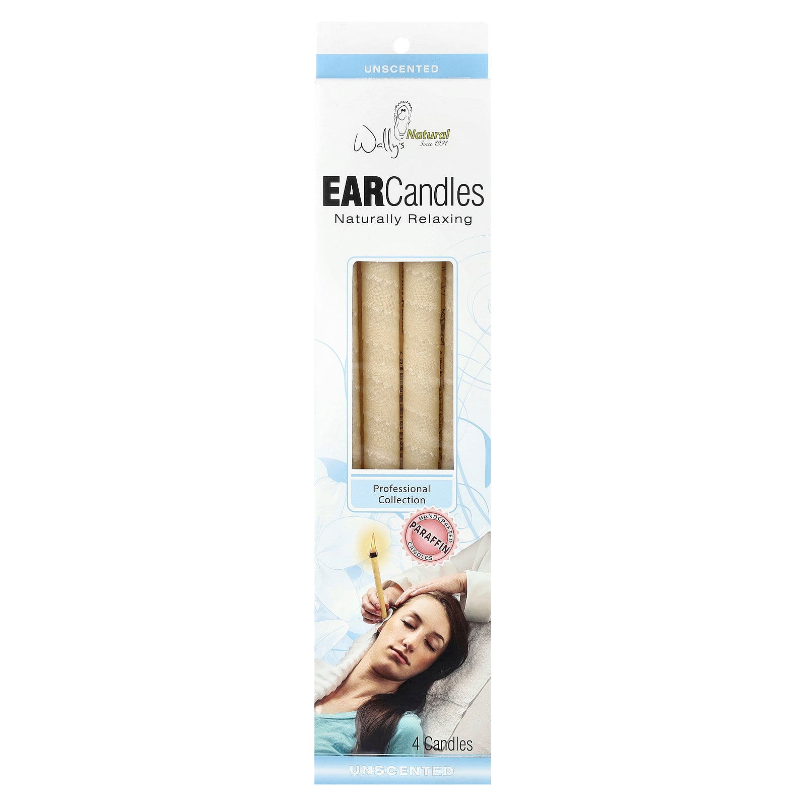 Wally's Natural, Professional Collection, Paraffin Ear Candles, Unscented, 4 Candles