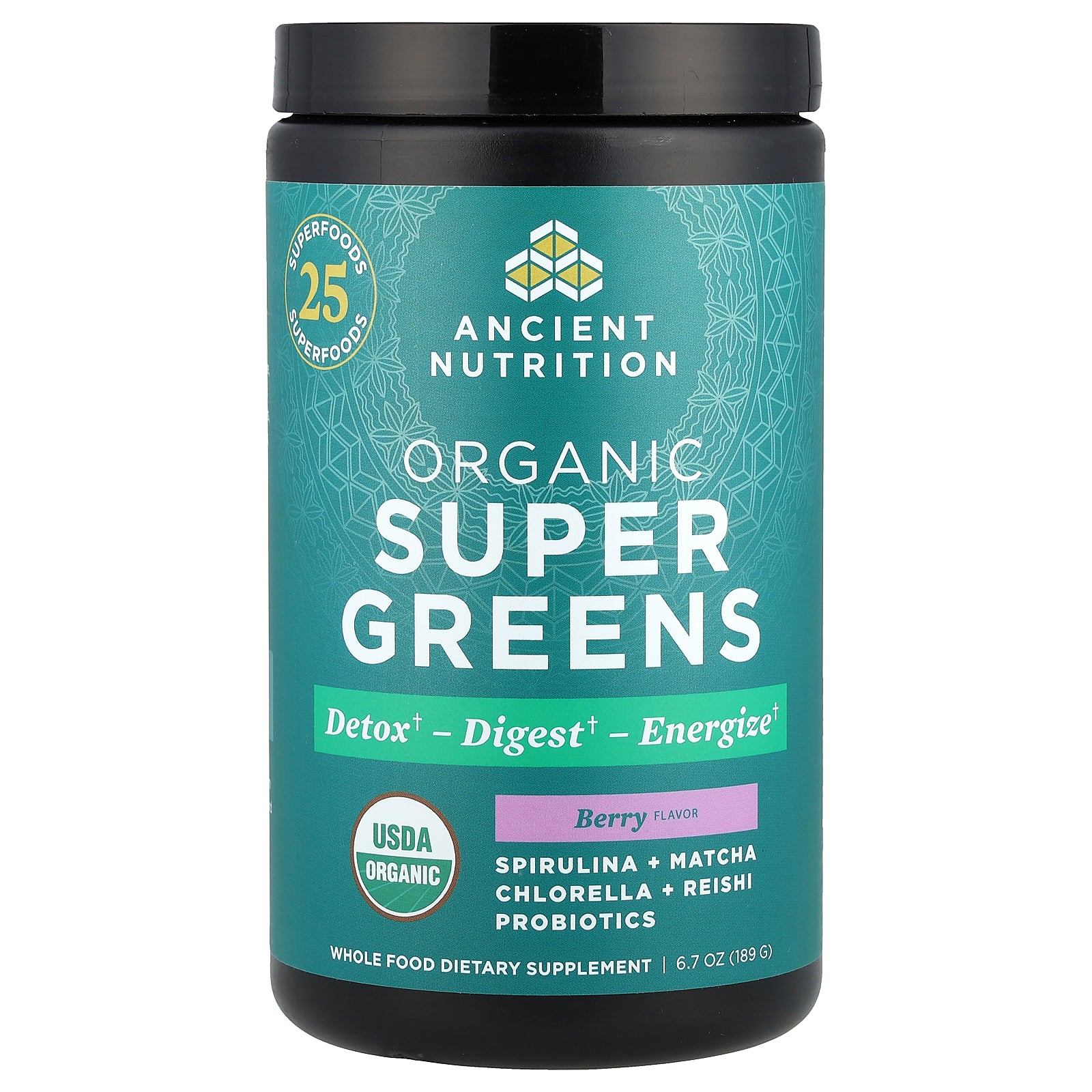 Ancient Nutrition, Organic Super Greens, Berry, 6.7 oz (189 g)