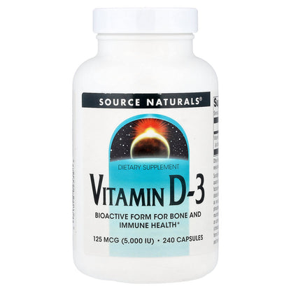 Source Naturals, Vitamin D-3, 125 mcg (5,000 IU), 240 Capsules