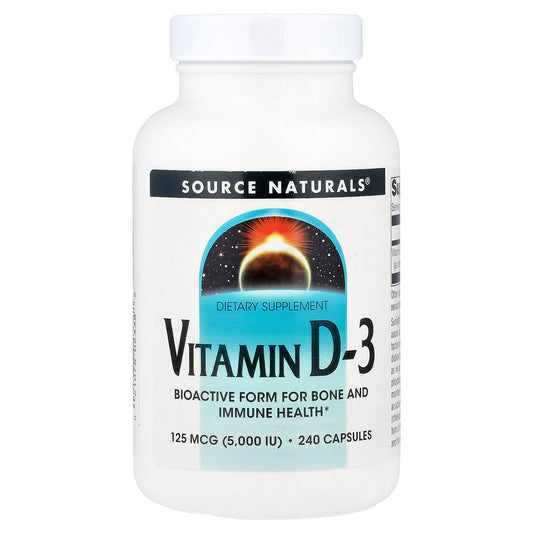 Source Naturals, Vitamin D-3, 125 mcg (5,000 IU), 240 Capsules