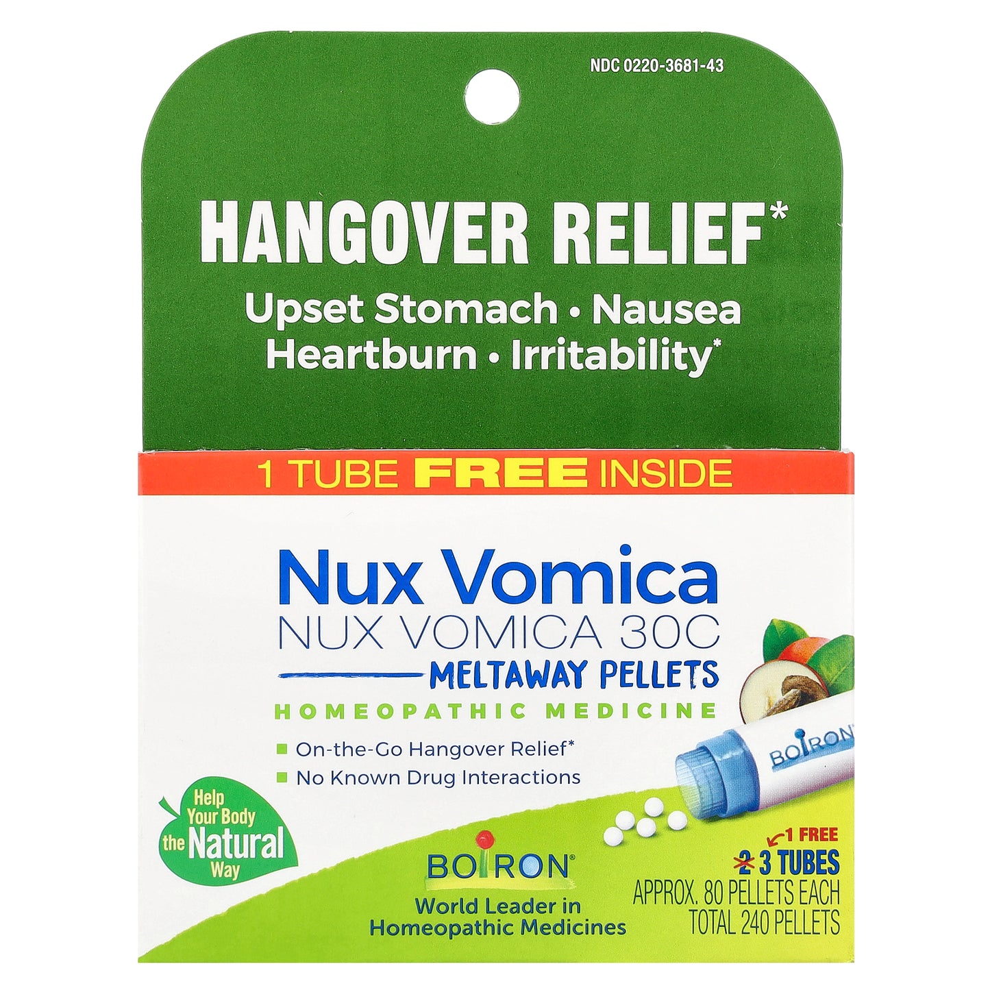 Boiron, Nux Vomica 30C, 3 Tubes, Approx 80 Pellets Each