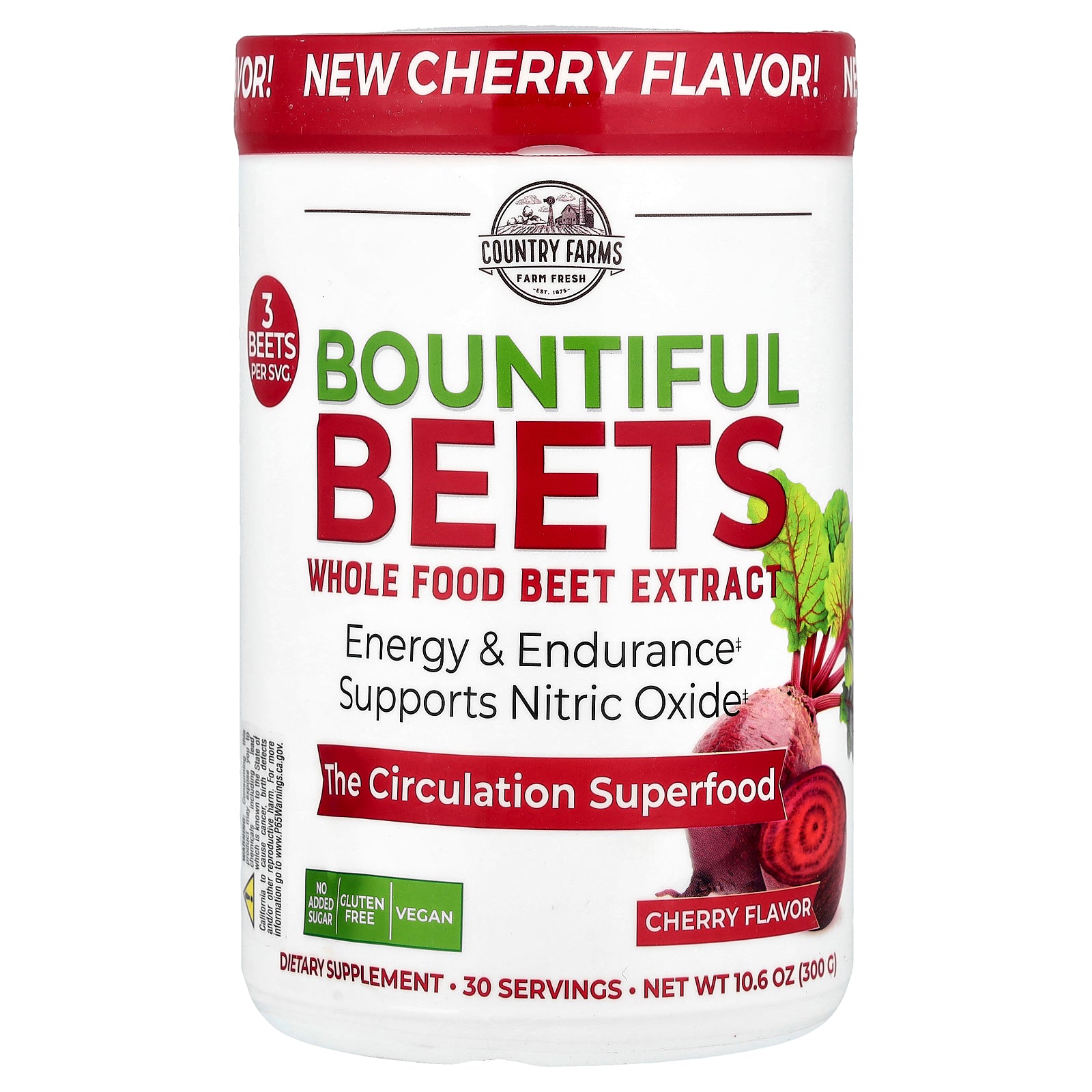 Country Farms, Bountiful Beets, Whole Food Beet Extract, Cherry, 10.6 oz (300 g)