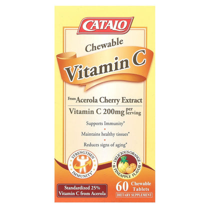 CATALO, Chewable Vitamin C, Orange & Pineapple, 200 mg, 60 Chewable Tablets (100 mg per Tablet)