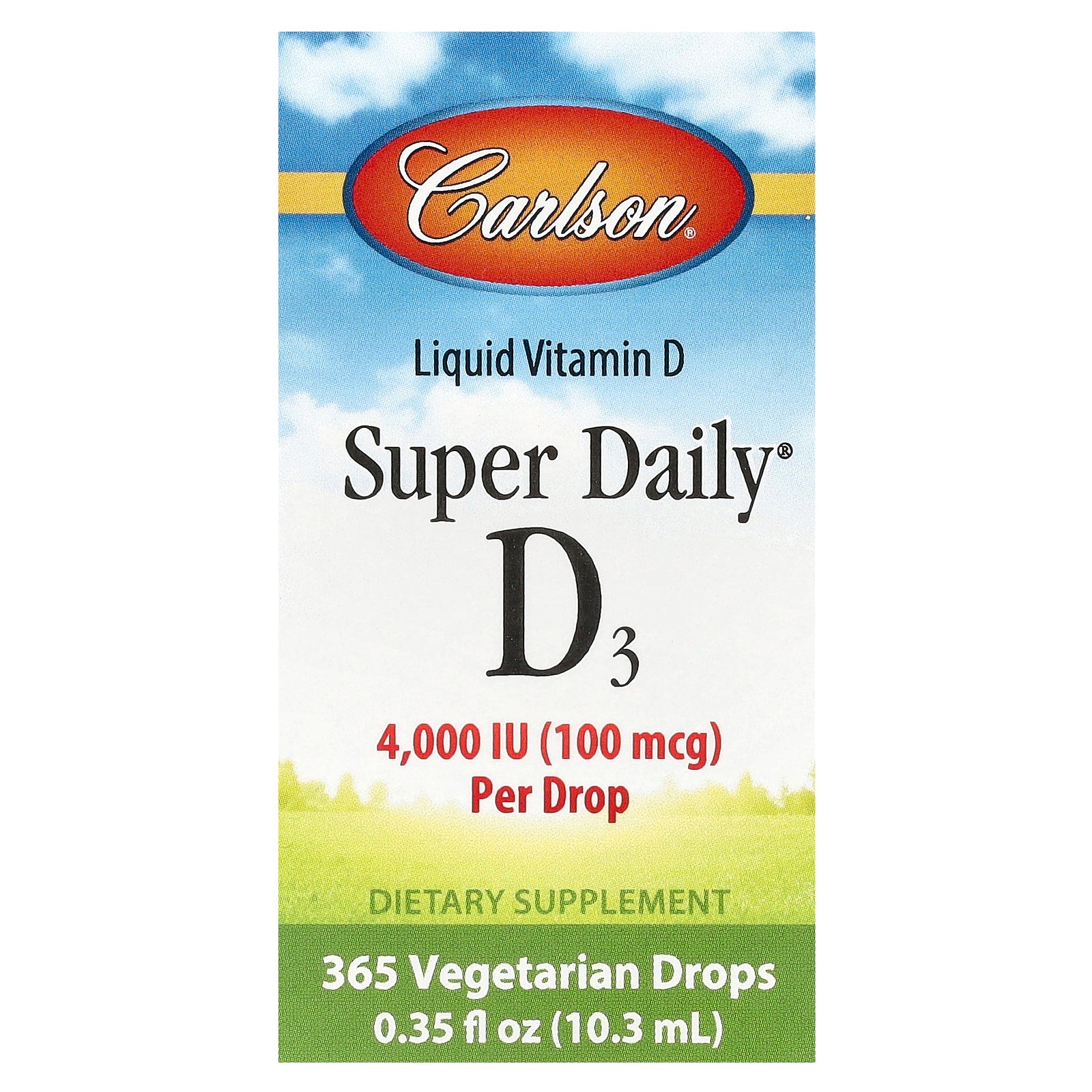 Carlson, Super Daily® D3, 100 mcg (4,000 IU), 0.35 fl oz (10.3 ml)