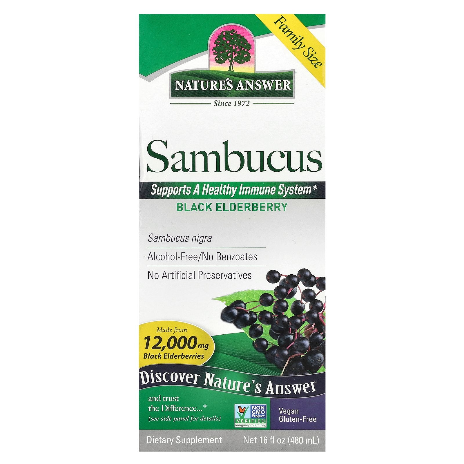 Nature's Answer, Sambucus, Black Elderberry, Alcohol-Free, 2,500 mg, 16 fl oz (480 ml)