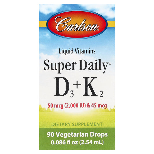 Carlson, Super Daily® D3 + K2, 50 mcg (2,000 IU) & 45 mcg, 0.086 fl oz (2.54 ml)