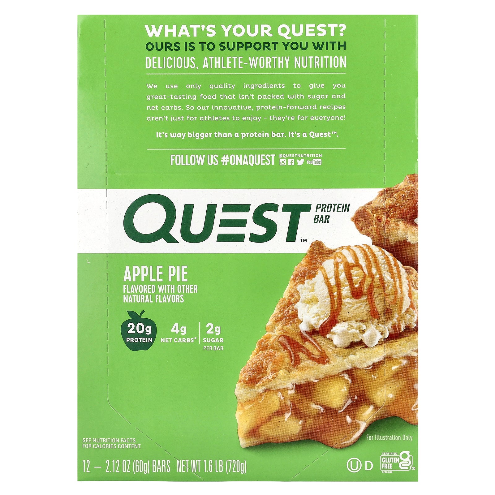 Quest Nutrition, Protein Bar, Apple Pie, 12 Bars, 2.12 oz (60 g) Each