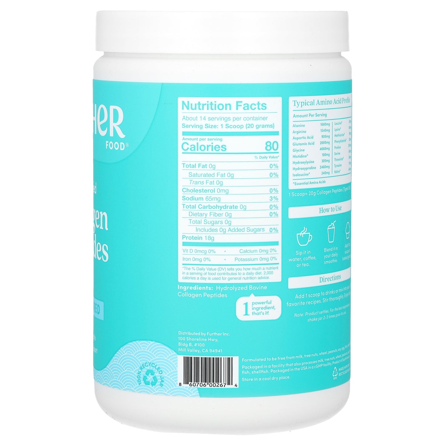 Further Food, Grass-Fed Collagen Peptides, Unflavored, 9.88 oz (280 g)