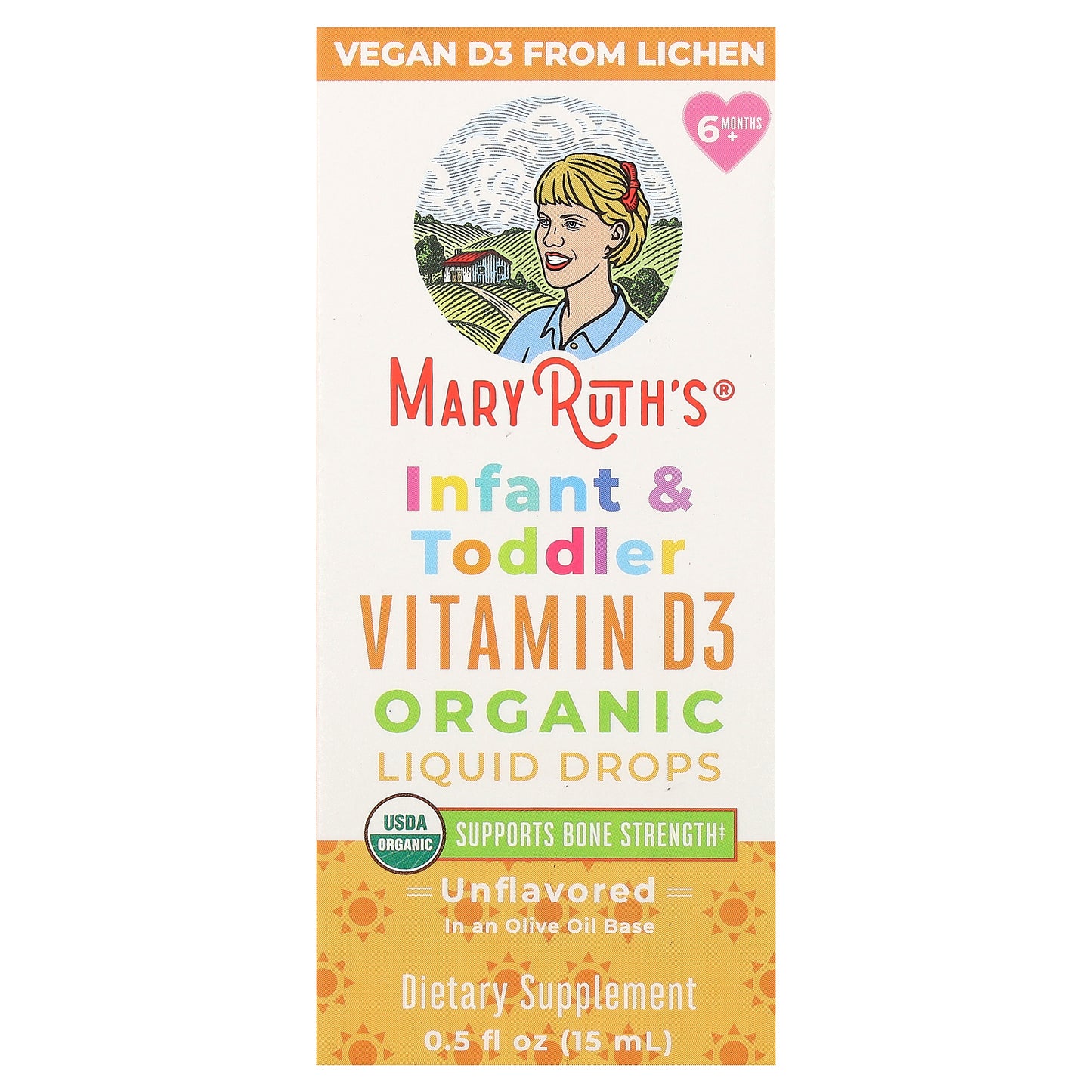 MaryRuth's, Organic Infant & Toddler Vitamin D3 Liquid Drops, 6 Months+, Unflavored, 0.5 fl oz (15 ml)