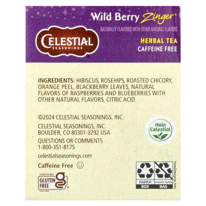 Celestial Seasonings, Herbal Tea, Wild Berry Zinger®, Caffeine Free, 20 Tea Bags, 1.6 oz (47 g)