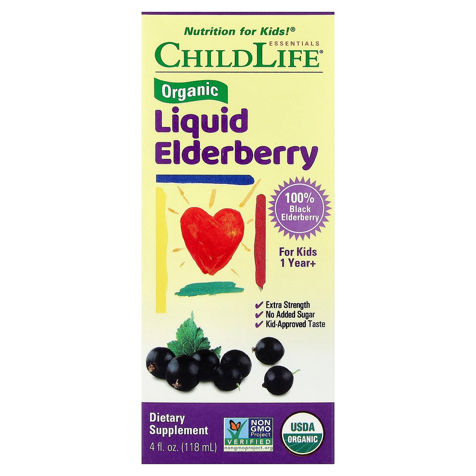 ChildLife Essentials, Organic Liquid Elderberry, For Kids 1 Year+, 4 fl oz (118 ml)