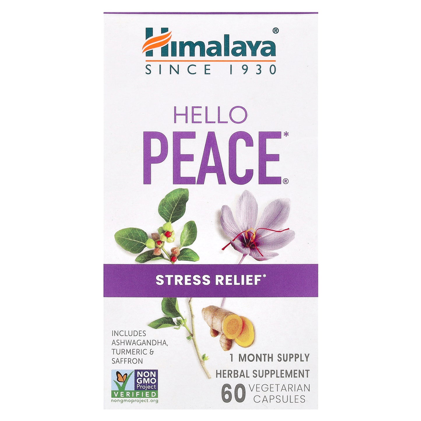 Himalaya, Hello Peace, Stress Relief, 60 Vegetarian Capsules