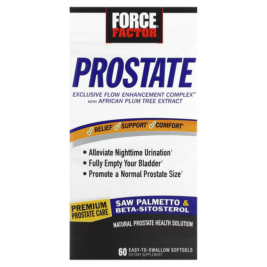 Force Factor, Prostate, Natural Prostate Health Solution, 60 Easy-To-Swallow Softgels