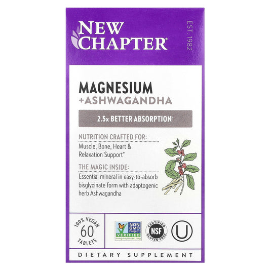 New Chapter, Magnesium + Ashwagandha, 60 Vegan Tablets