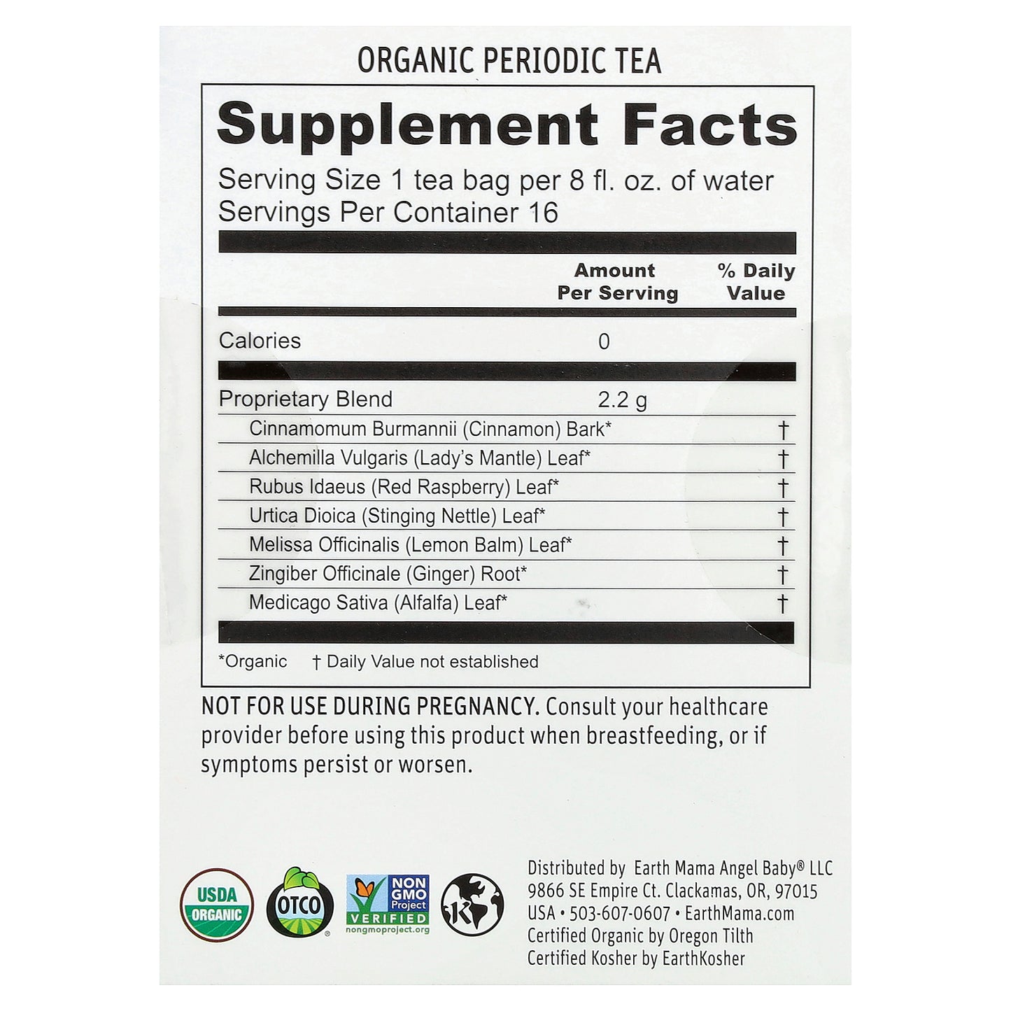 Earth Mama, Organics, Organic Periodic Tea, Revitalizing Herb & Cinnamon, Caffeine Free, 16 Tea Bags, 1.23 oz (35 g)