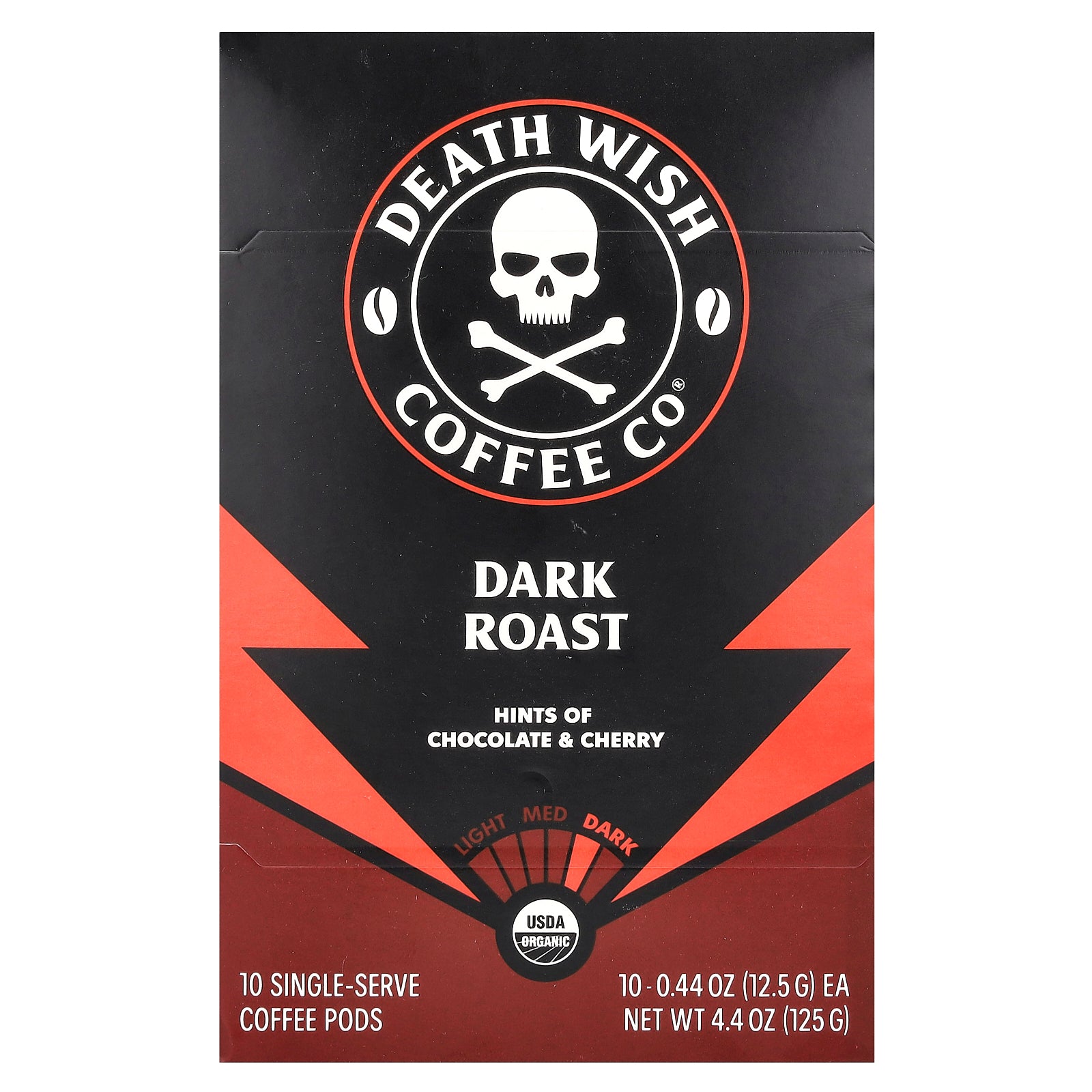 Death Wish Coffee, Single-Serve Coffee Pods, Dark Roast, 10 Pods, 0.44 oz (12.5 g) Each