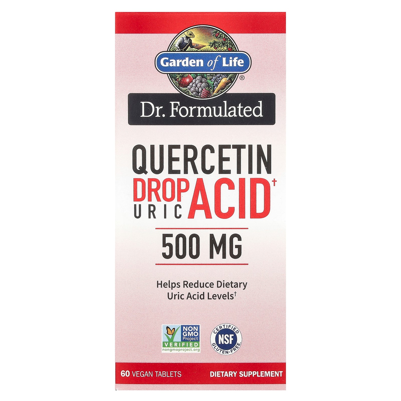 Garden of Life, Dr. Formulated, Quercetin Drop Uric Acid, 500 mg, 60 Vegan Tablets