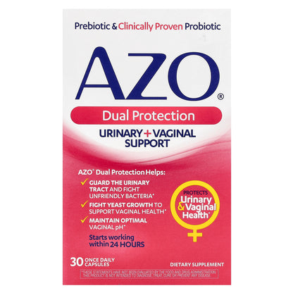 AZO, Dual Protection, Urinary + Vaginal Support, 30 Once Daily Capsules