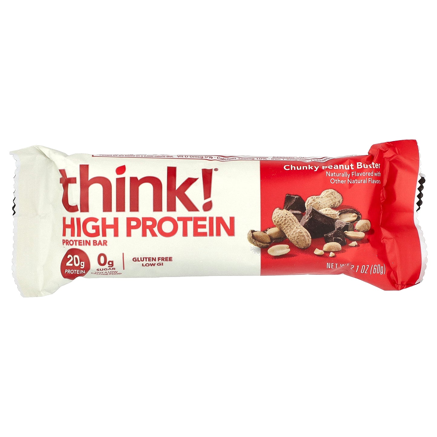 Think !, High Protein Bars, Chunky Peanut Butter, 5 Bars, 2.1 oz (60 g) Each