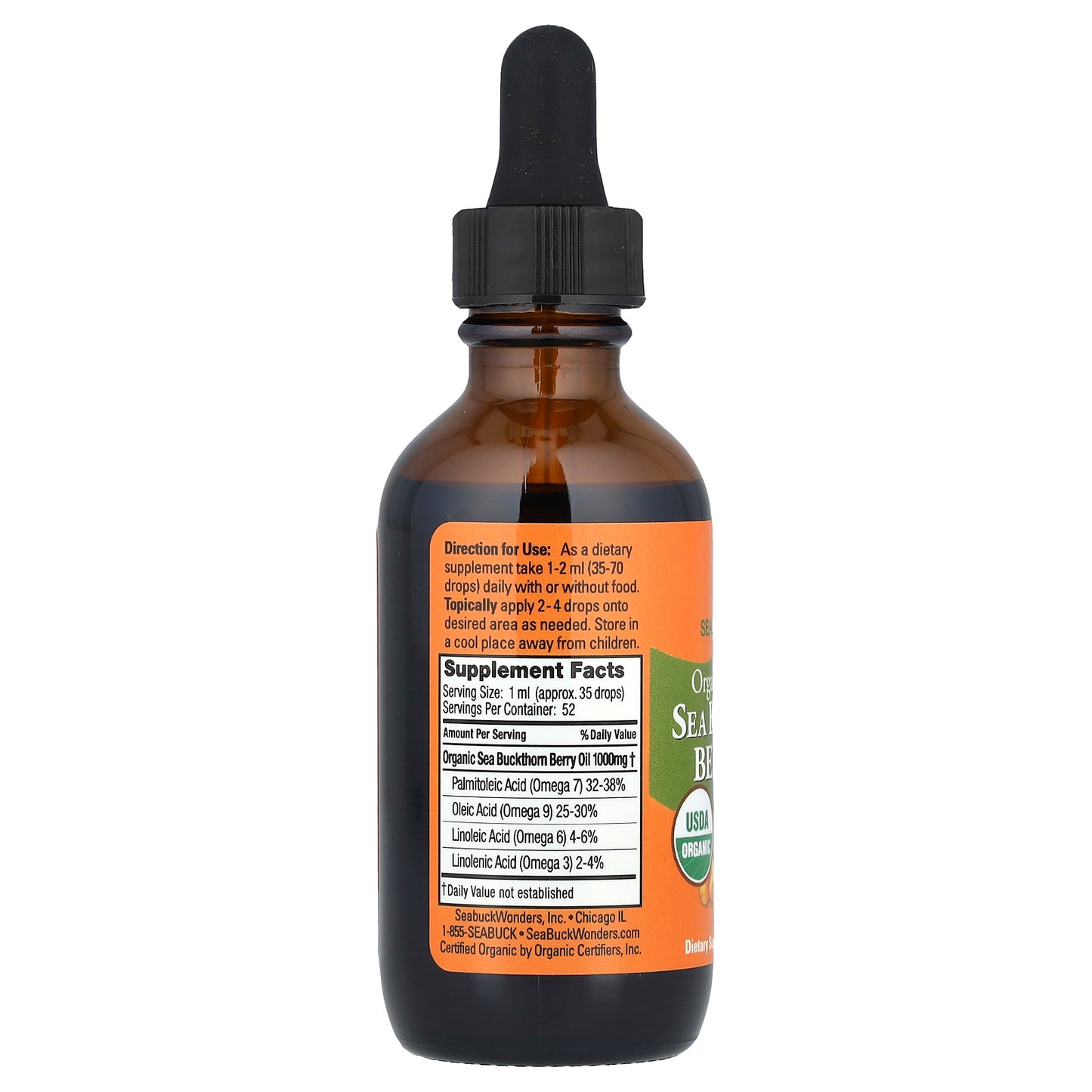 SeaBuckWonders, Organic Himalayan Sea Buckthorn Berry Oil, 1,000 mg, 1.76 fl oz (52 ml)