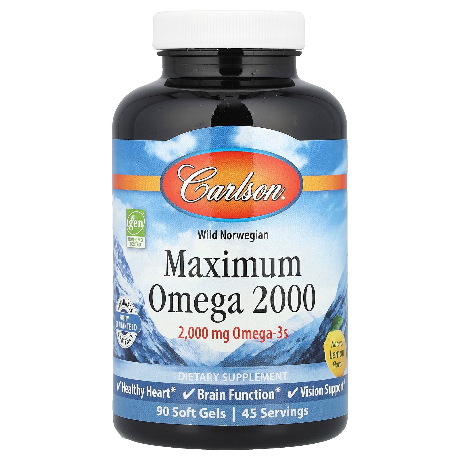 Carlson, Wild Norwegian, Maximum Omega 2000, Natural Lemon, 90 Soft Gels (1,000 mg per Soft Gel)