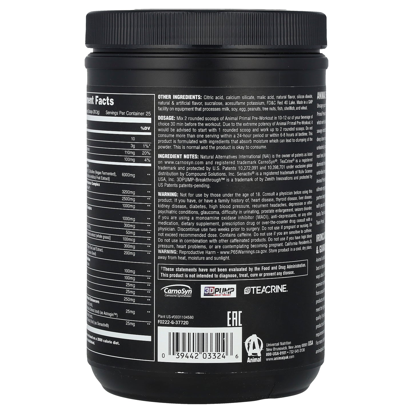Animal, Primal Preworkout Powder, Fruit Punch, 17.9 oz (507.5 g)