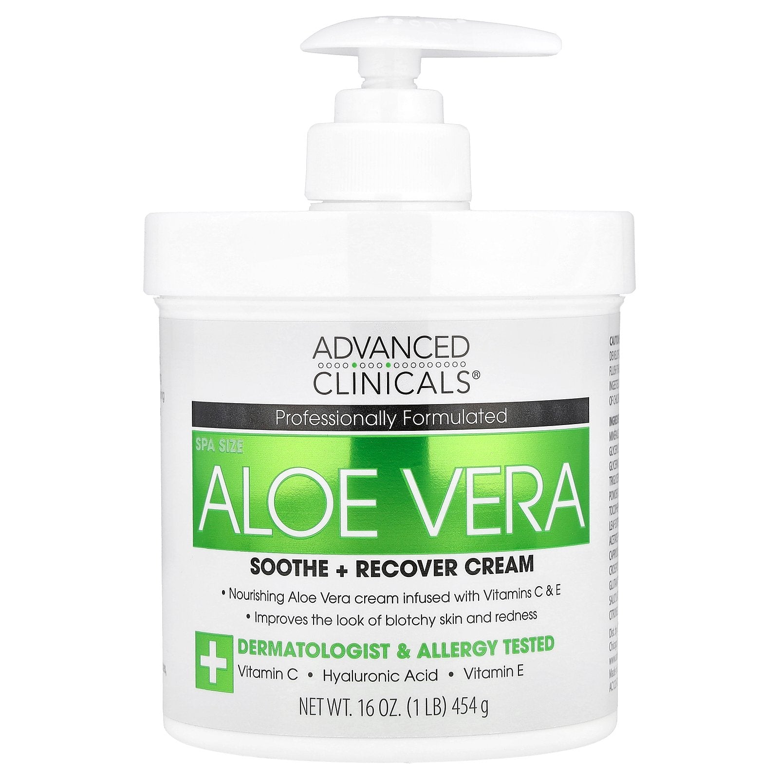 Advanced Clinicals, Aloe Vera, Soothe + Recover Cream, 16 oz (454 g)