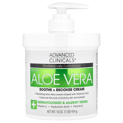 Advanced Clinicals, Aloe Vera, Soothe + Recover Cream, 16 oz (454 g)