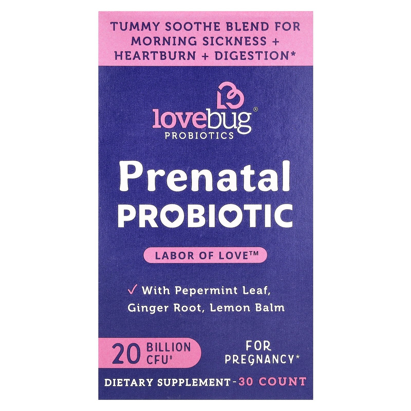 LoveBug Probiotics, Prenatal Probiotic, 20 Billion CFU, 30 Capsules