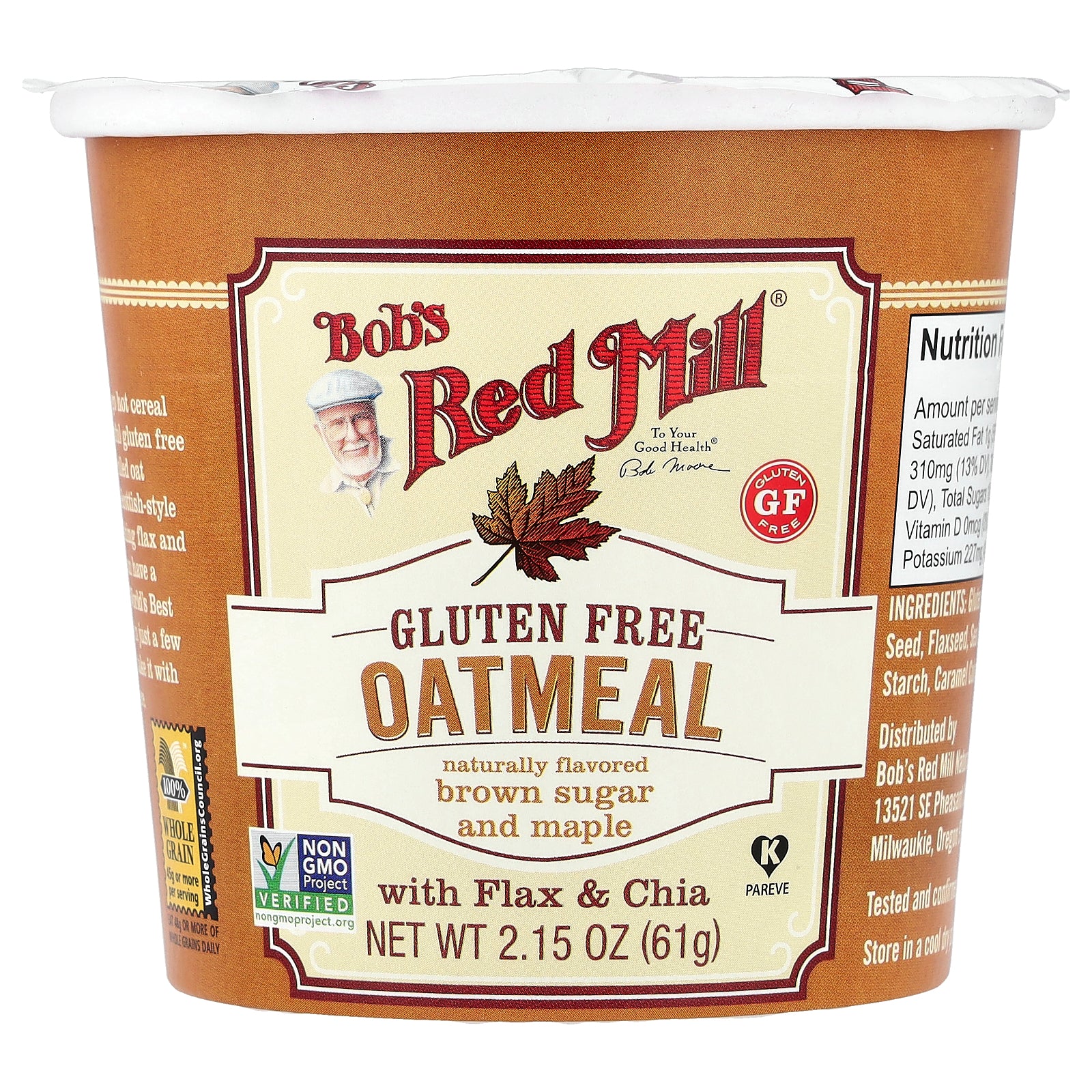 Bob's Red Mill, Oatmeal Cup, Brown Sugar and Maple, 2.15 oz (61 g)