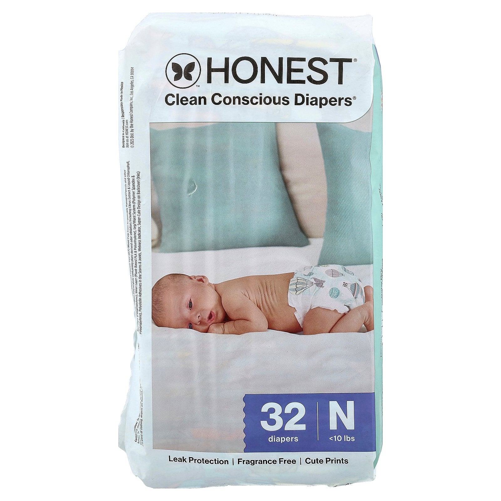 The Honest Company, Clean Conscious Diapers® Newborn, <10 lbs, Above It All, 32 Diapers