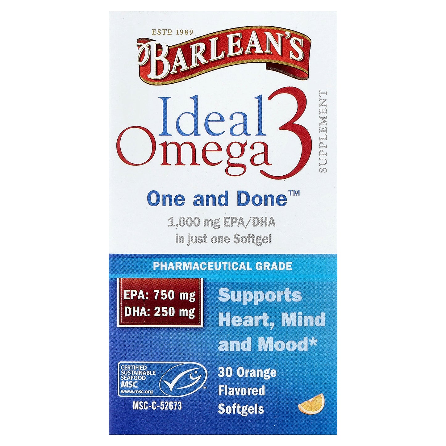 Barlean's, Ideal Omega 3, Orange, 30 Softgels
