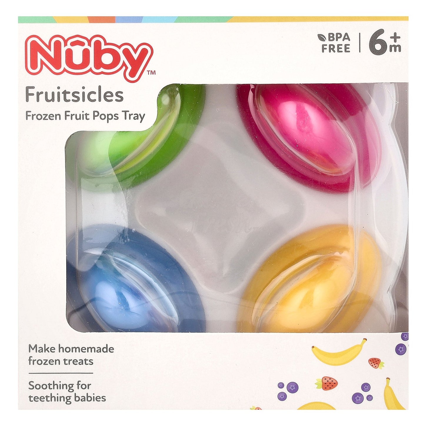 Nuby, Fruitsicles, Frozen Fruit Pops Tray, 6+ Months, 4 Pack