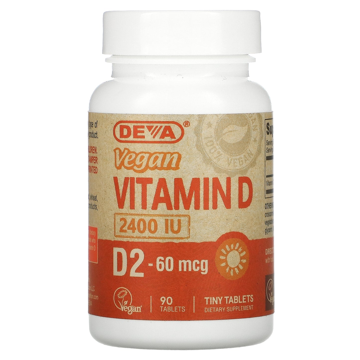 Deva, Vegan Vitamin D2, 60 mcg (2,400 IU), 90 Tablets