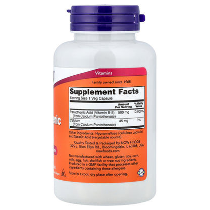 NOW Foods, Pantothenic Acid, 500 mg, 100 Veg Capsules