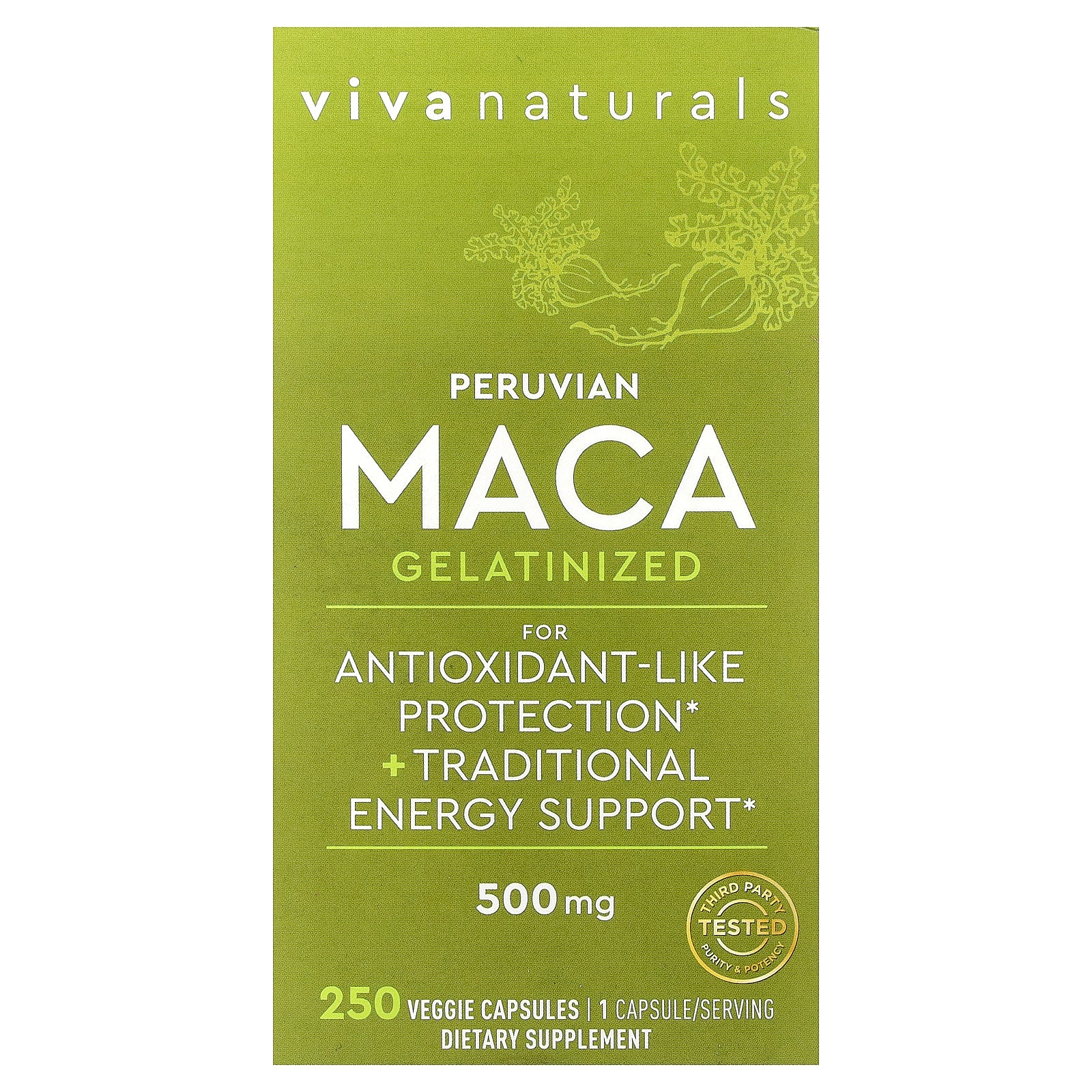 Viva Naturals, Peruvian Maca, Gelatinized, 500 mg, 250 Veggie Capsules