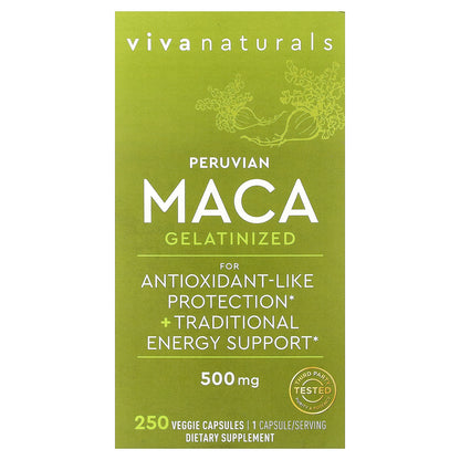 Viva Naturals, Peruvian Maca, Gelatinized, 500 mg, 250 Veggie Capsules