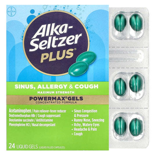 Alka-Seltzer Plus, PowerMax® Gels, Sinus, Allergy & Cough, Maximum Strength, 24 Liquid Gels