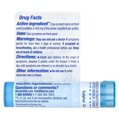 Boiron, Sulphur, 30C, Skin Rash Relief, Approx 80 Pellets