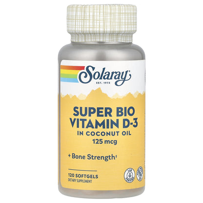 Solaray, Super Bio Vitamin D-3, 125 mcg, 120 Softgels